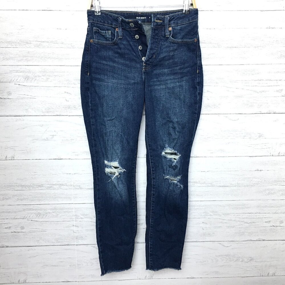 Old Navy Women's Jeans O.G. Straight Leg High Rise Button Fly Distressed size 0